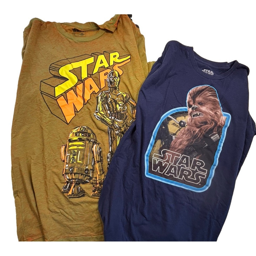 Star Wars Mad Engine T-Shirts Mens XL Lot of 2 R2D2 C3PO Chewbacca Graphic Tees